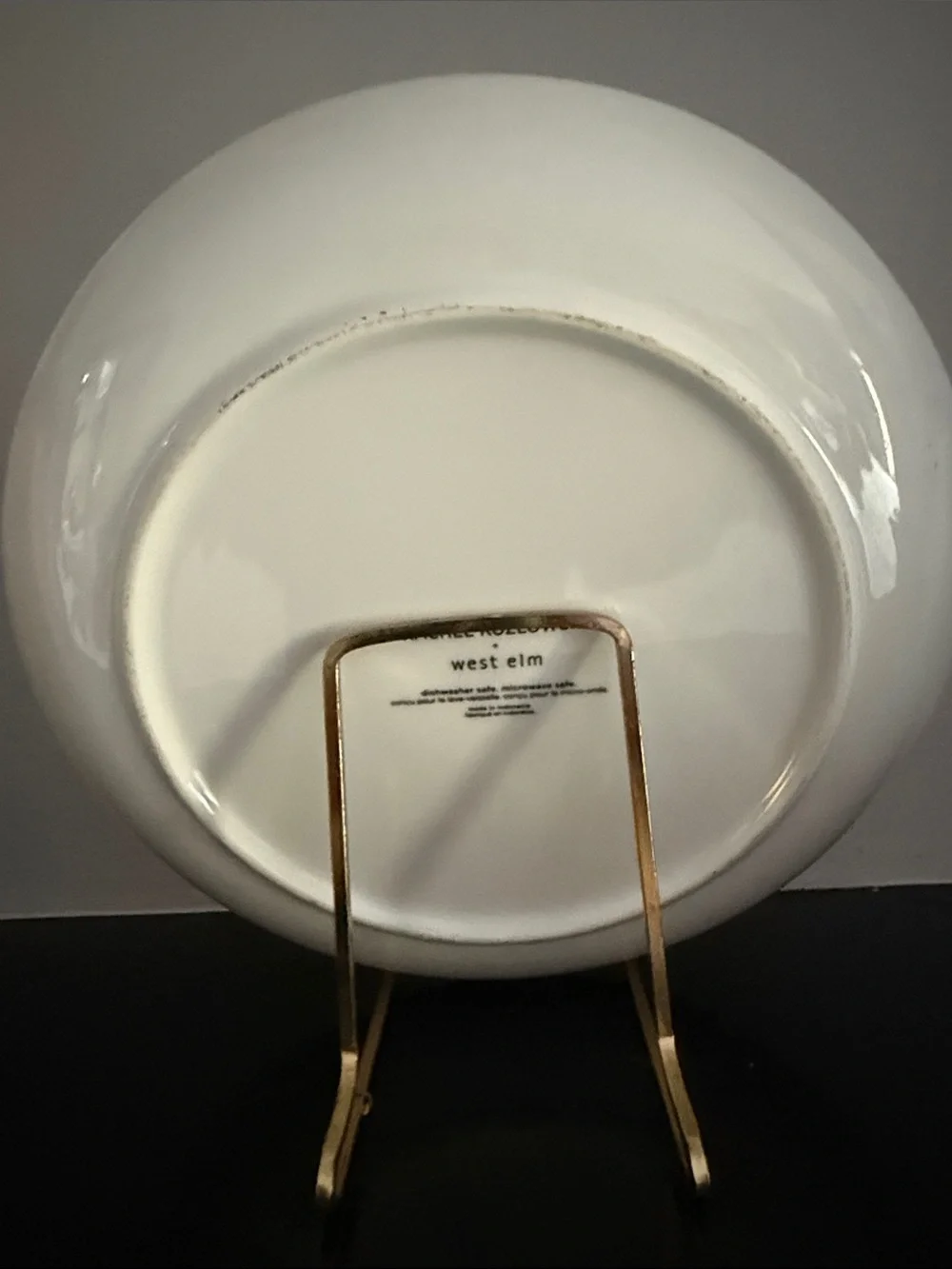 West Elm White Ceramic Plate with Black Logo